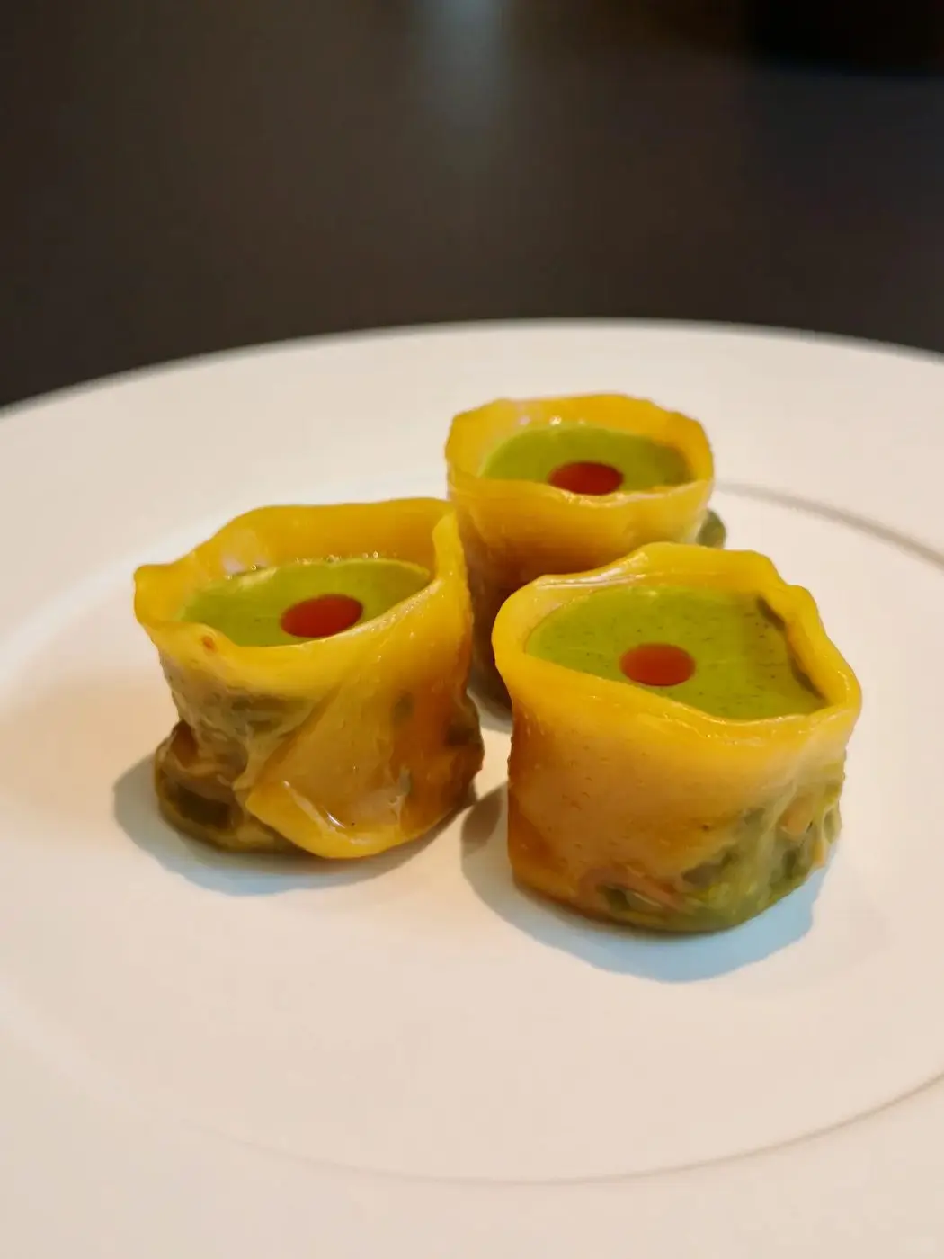 Vegetarian dumplings plated at Fu He Hui, a Michelin-starred restaurant in Shanghai