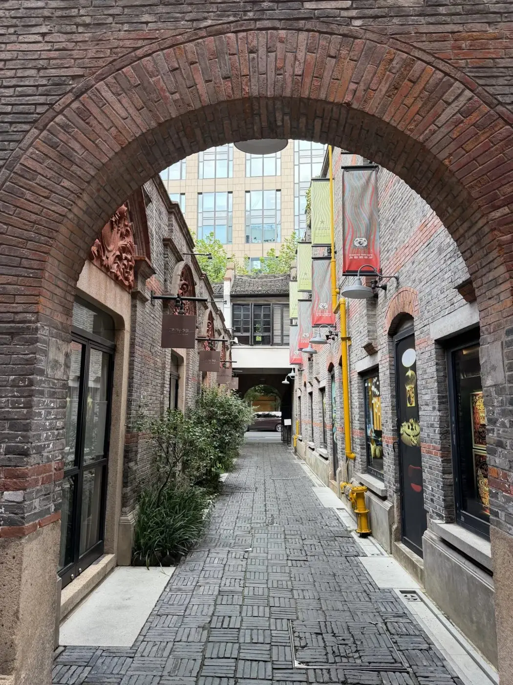 Brick shikumen archway and lane in Xintiandi, Shanghai